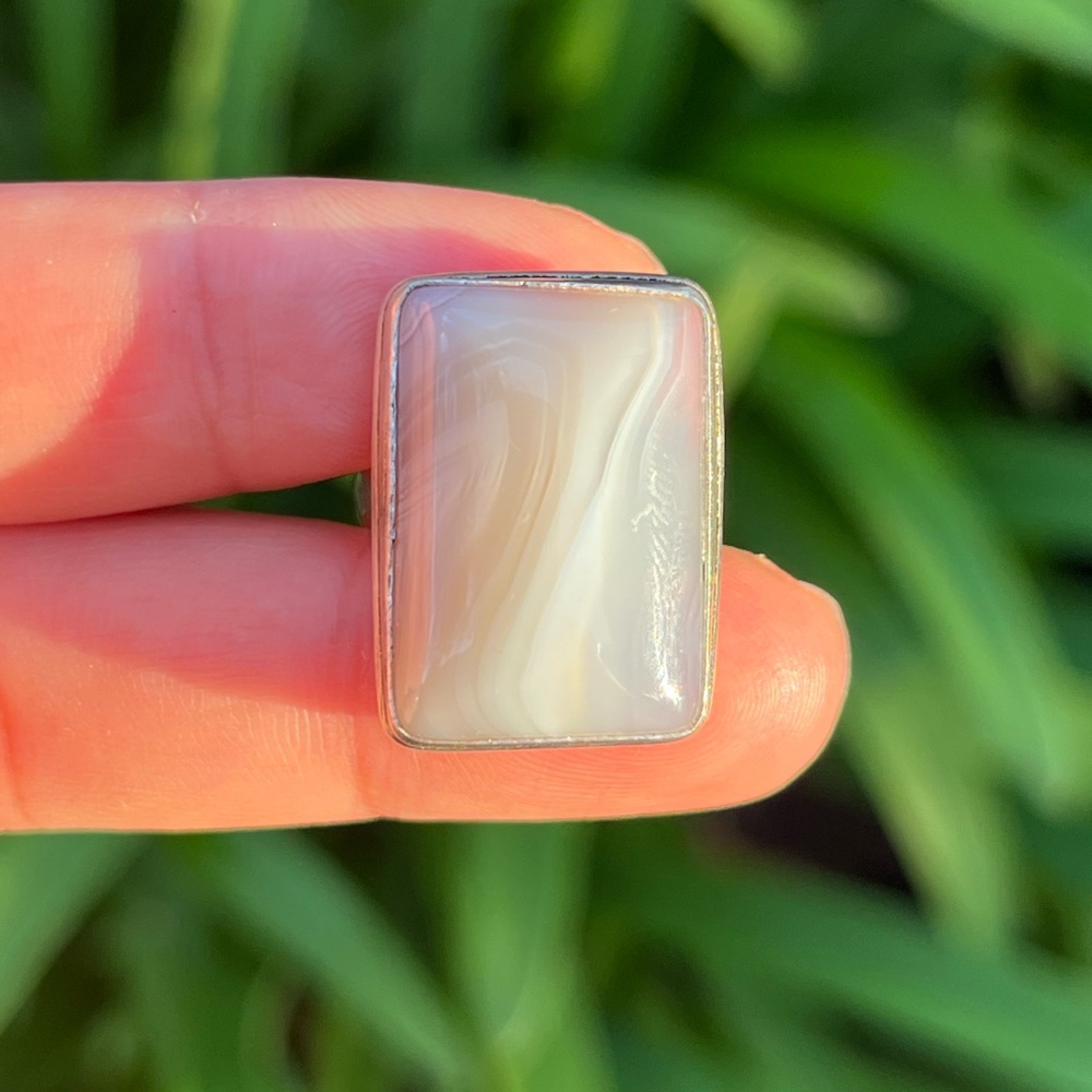 Size‎ 7.25 925 silver plated milky banded agate rectangular ring